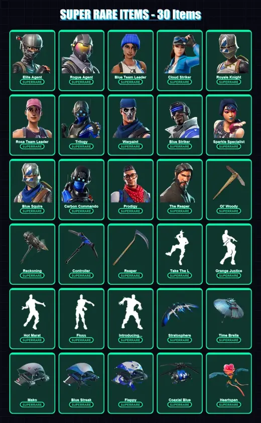 [PC/XBOX] | Elite Agent | Rogue Agent | Blue Team Leader | Cloud Striker | Royale Knight | 204 skin | 227 pickaxe | 173 emote | 202 glider | Lv3082
