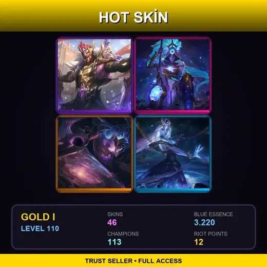 LAS | Victorious Draven | Cosmic Huntress Nidalee | Dark Star Shaco | Cosmic Lux | 46 Skin | 113 Champ | Gold I | Lv110 — Corporate Mundo