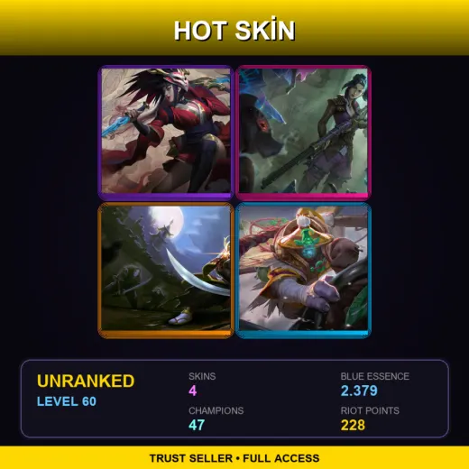EUNE | Blood Moon Akali | Arcane Enforcer Caitlyn | Samurai Yi | Angler Jax | 4 Skin | 47 Champ | Lv60