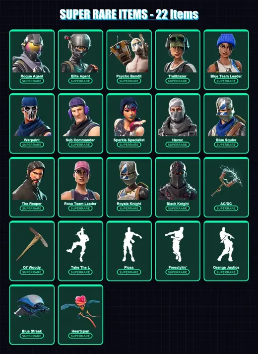 [PC/XBOX] | Rogue Agent | Elite Agent | Psycho Bandit | Trailblazer | Blue Team Leader | 105 skin | 87 pickaxe | 54 emote | 67 glider | Lv550