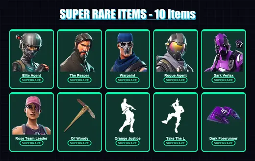 [PS4/PS5/XBOX/PC] | Elite Agent | The Reaper | Warpaint | Rogue Agent | Dark Vertex | 38 skin | 34 pickaxe | 39 emote | 39 glider | Lv496
