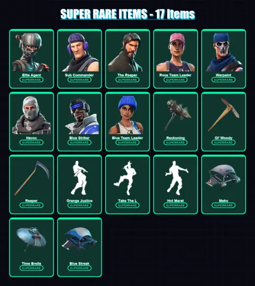 [PS4/PS5/XBOX/PC] | Elite Agent | Sub Commander | The Reaper | Rose Team Leader | Warpaint | 60 skin | 61 pickaxe | 64 emote | 74 glider | Lv915