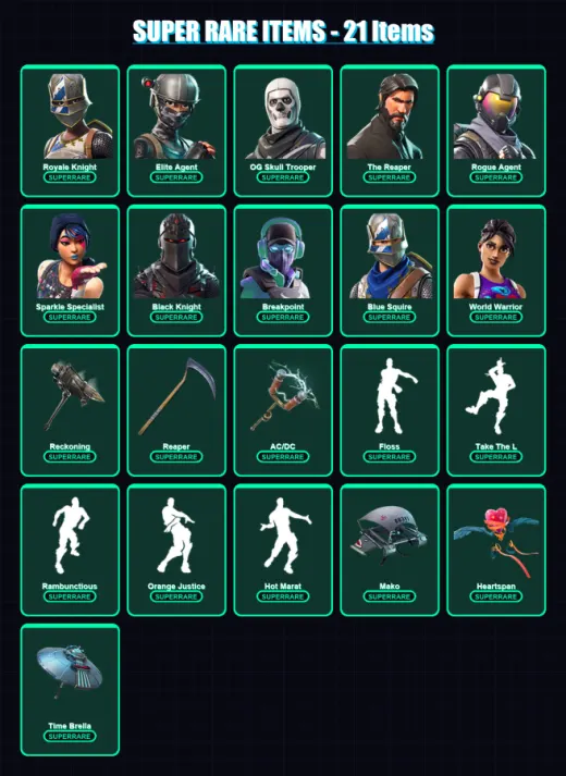 [PC/PSN] | Royale Knight | Elite Agent | OG Skull Trooper | The Reaper | Rogue Agent | 151 skin | 125 pickaxe | 153 emote | 110 glider | Lv1609