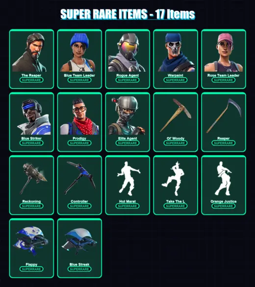 [PS4/PS5/XBOX/PC] | The Reaper | Blue Team Leader | Rogue Agent | Warpaint | Rose Team Leader | 89 skin | 63 pickaxe | 54 emote | 64 glider | Lv784