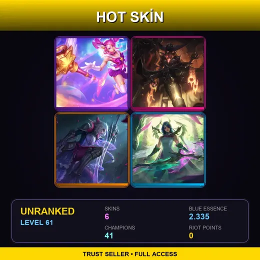 TR | Star Guardian Lux | High Noon Senna | Battle Queen Diana | Fae Dragon Ashe | 6 Skin | 41 Champ | Lv61