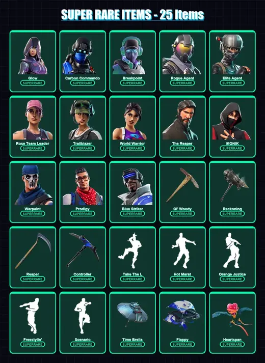 [PC/XBOX/PSN] | Glow | Carbon Commando | Breakpoint | Rogue Agent | Elite Agent | 138 skin | 85 pickaxe | 92 emote | 73 glider | Lv765