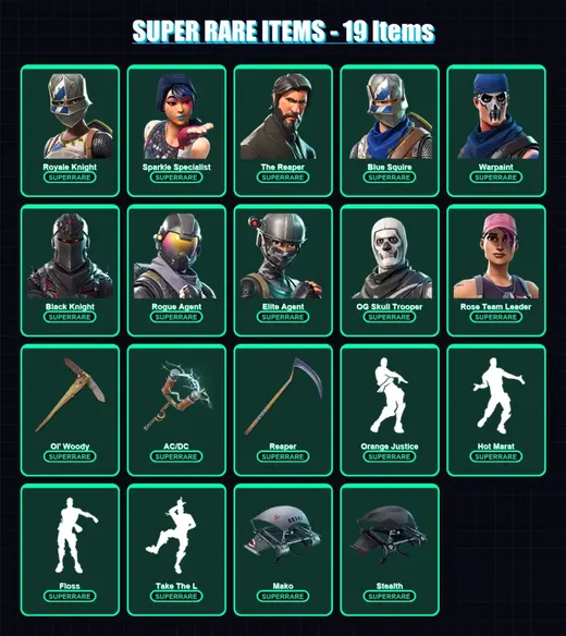 [PC/XBOX/PSN] | Royale Knight | Sparkle Specialist | The Reaper | Blue Squire | Warpaint | 35 skin | 25 pickaxe | 38 emote | 36 glider | Lv401