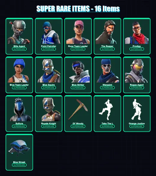 [PS4/PS5/XBOX/PC] | Elite Agent | Point Patroller | Rose Team Leader | The Reaper | Prodigy | 98 skin | 143 pickaxe | 97 emote | 109 glider | Lv1647