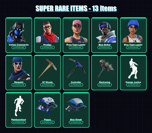 [PC/XBOX] | Carbon Commando | Prodigy | Rose Team Leader | Blue Striker | Blue Team Leader | 62 skin | 40 pickaxe | 65 emote | 44 glider | Lv484