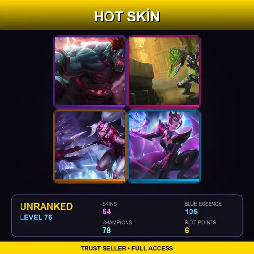 SG | Hextech Sion | Hextech Singed | Challenger Nidalee | Challenger Ahri | 54 Skin | 78 Champ | Lv76