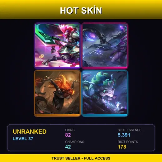 LAS | Spirit Blossom Soraka | High Noon Katarina | Elderwood Gnar | Blood Moon Elise | 82 Skin | 42 Champ | Lv37