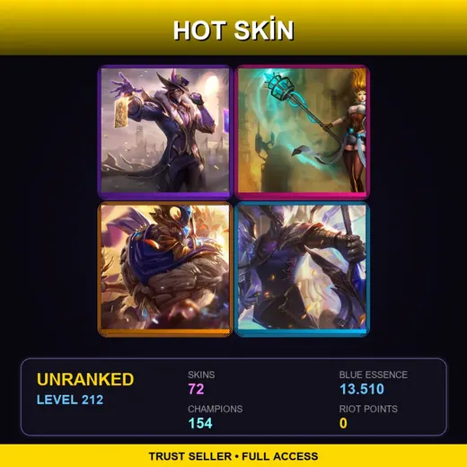 VN | Victorious Twisted Fate | Hextech Janna | Victorious Maokai | Victorious Aatrox | 72 Skin | 154 Champ | Lv212 — Dwg Twisted Fate