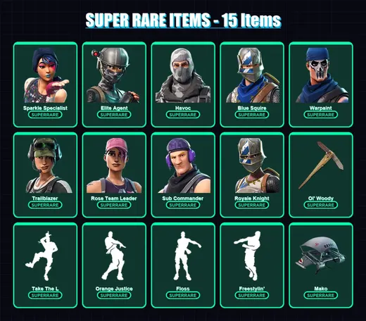 [PC/XBOX/PSN] | Sparkle Specialist | Elite Agent | Havoc | Blue Squire | Warpaint | 23 skin | 17 pickaxe | 32 emote | 24 glider | Lv331