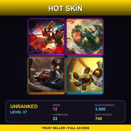 LAS | Firecracker Jinx | Shan Hai Scrolls Bard | Waterloo Miss Fortune | Goalkeeper Blitzcrank | 12 Skin | 33 Champ | Lv37 — Waterloo Miss Fortune