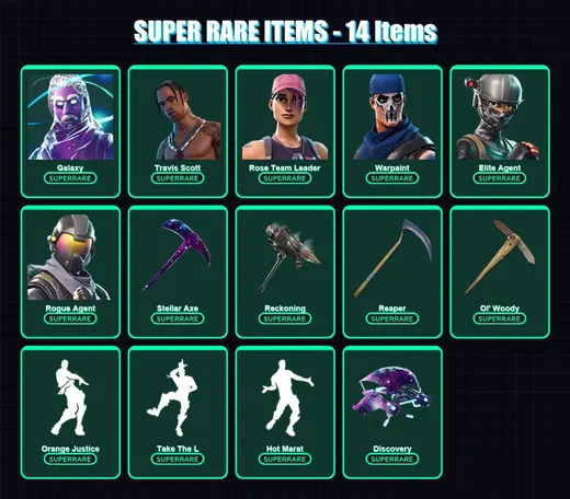 [PC/XBOX/PSN] | Galaxy | Travis Scott | Rose Team Leader | Warpaint | Elite Agent | 91 skin | 75 pickaxe | 95 emote | 88 glider | Lv1220