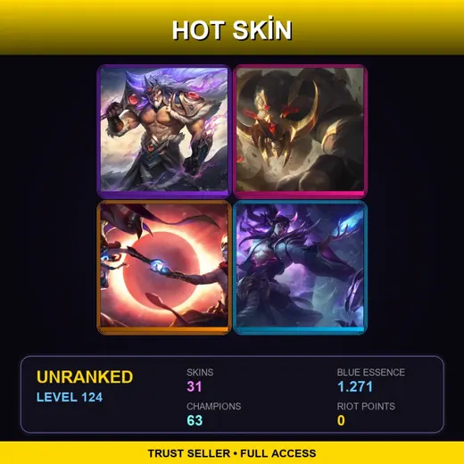 LAN | Victorious Tryndamere | Conqueror Alistar | Spirit Blossom Thresh | Blood Moon Master Yi | 31 Skin | 63 Champ | Lv124 — Marauder Xin Zhao