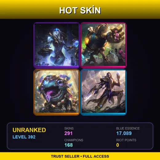 VN | Cosmic Queen Ashe | Victorious Blitzcrank | Victorious Kog'Maw | Victorious Lucian | 291 Skin | 168 Champ | Lv392