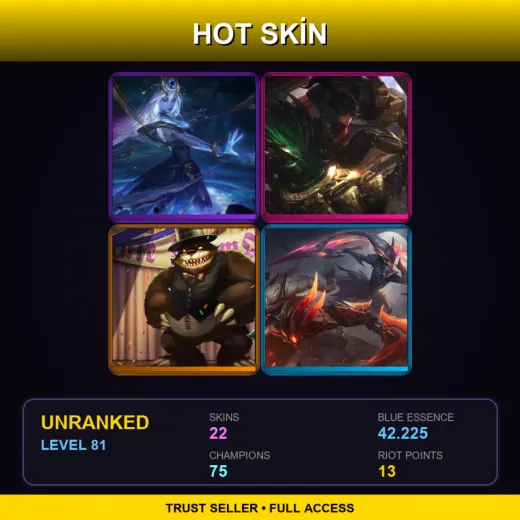 LAS | Cosmic Lux | Warring Kingdoms Vi | Prom Queen Annie | Dragonslayer Diana | 22 Skin | 75 Champ | Lv81