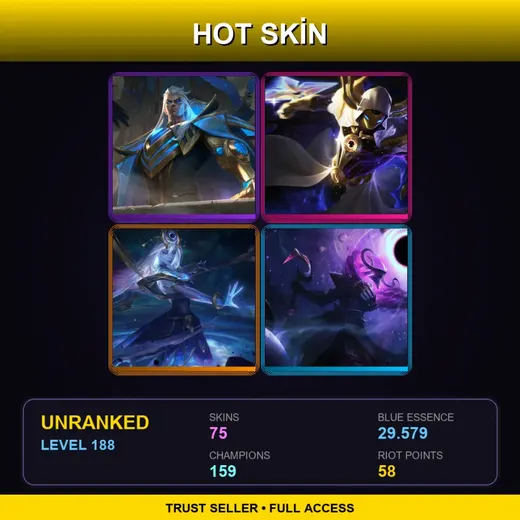 TR | Hextech Swain | Cosmic Reaver Kassadin | Spirit Blossom Ahri | High Noon Ashe | 75 Skin | 159 Champ | Lv188