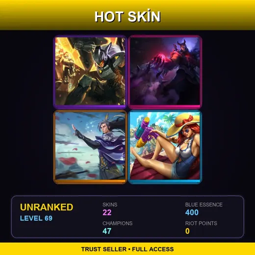 TR | PROJECT: Leona | Blood Moon Shen | Eternal Sword Yi | Pool Party Miss Fortune | 22 Skin | 47 Champ | Lv69