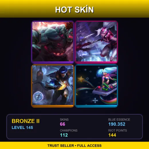 LAS | Hextech Sion | Challenger Nidalee | Pulsefire Twisted Fate | Arcade Sona | 66 Skin | 112 Champ | Bronze II | Lv145