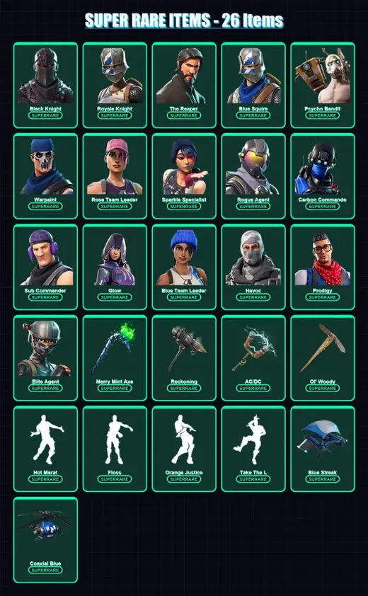 [PC/XBOX/PSN] | Black Knight | Royale Knight | The Reaper | Blue Squire | Psycho Bandit | 213 skin | 206 pickaxe | 173 emote | 152 glider | Lv1829