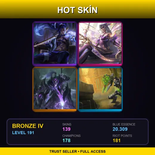 SG | Prestige Inkshadow Yasuo | Prestige Faerie Court Katarina | Ashen Conqueror Pantheon | Hextech Singed | 139 Skin | 178 Champ | Bronze IV | Lv191