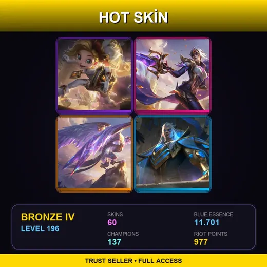 EUW | Prestige Arcanist Zoe | Victorious Fiora | Victorious Anivia | Hextech Swain | 60 Skin | 137 Champ | Bronze IV | Lv196
