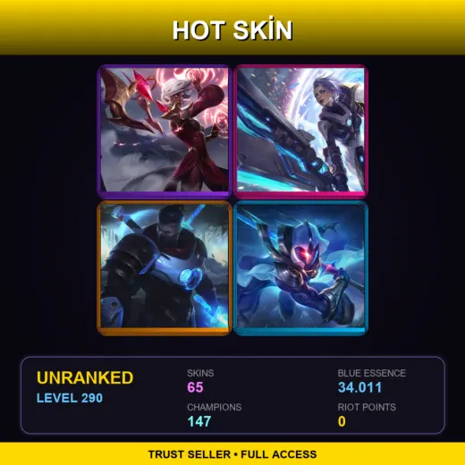 EUW | Conqueror Karma | Pulsefire Riven | Pulsefire Shen | Cosmic Blade Master Yi | 65 Skin | 147 Champ | Lv290