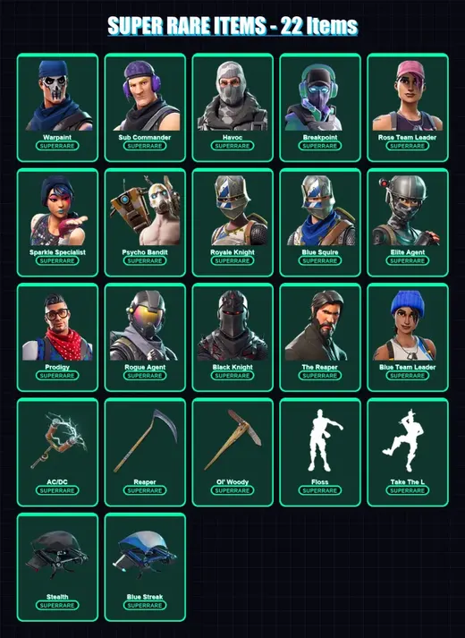 [PC/XBOX/PSN] | Warpaint | Sub Commander | Havoc | Breakpoint | Rose Team Leader | 311 skin | 309 pickaxe | 246 emote | 177 glider | Lv5448