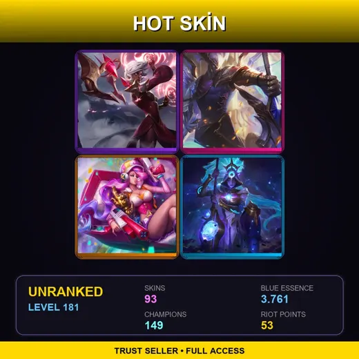 ME | Conqueror Karma | Victorious Aatrox | High Noon Mordekaiser | Cosmic Huntress Nidalee | 93 Skin | 149 Champ | Lv181