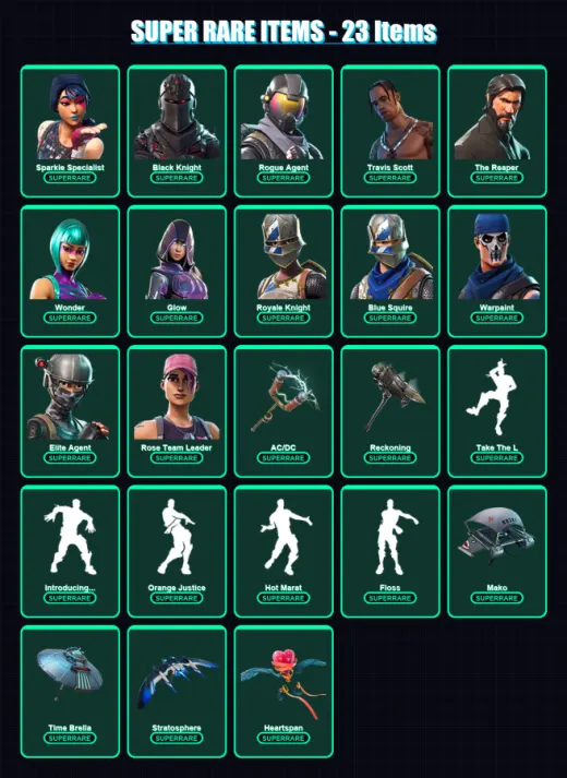 [PC/XBOX/PSN] | Sparkle Specialist | Black Knight | Rogue Agent | Travis Scott | The Reaper | 155 skin | 130 pickaxe | 134 emote | 123 glider | Lv11