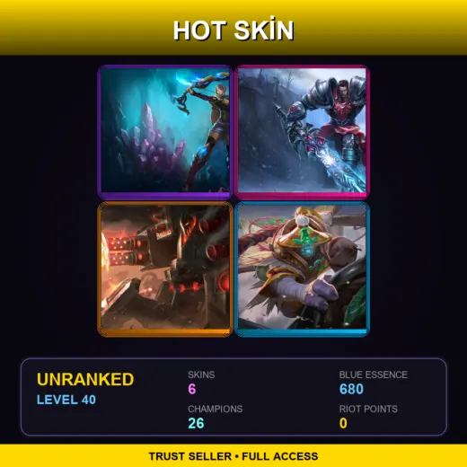 NA | Amethyst Ashe | Dreadknight Garen | Battlecast Urgot | Angler Jax | 6 Skin | 26 Champ | Lv40