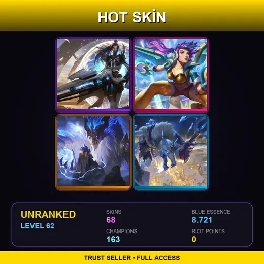 SG | Spirit Blossom Master Yi | Battle Academia Katarina | High Noon Leona | PROJECT: Ashe | 68 Skin | 163 Champ | Lv62