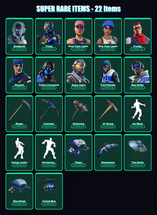 [PC/XBOX] | Breakpoint | Trilogy | Rose Team Leader | Blue Team Leader | Prodigy | 199 skin | 130 pickaxe | 134 emote | 120 glider | Lv2138