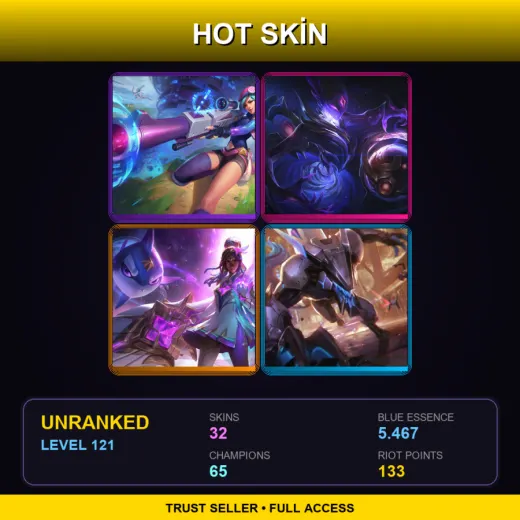 EUNE | Arcade Caitlyn | Dark Star Orianna | Star Guardian Senna | PROJECT: Warwick | 32 Skin | 65 Champ | Lv121