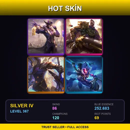 LAS | Victorious Twisted Fate | Victorious Graves | Victorious Aatrox | Cosmic Blade Master Yi | 86 Skin | 120 Champ | Silver IV | Lv367 — Snow Day Ziggs