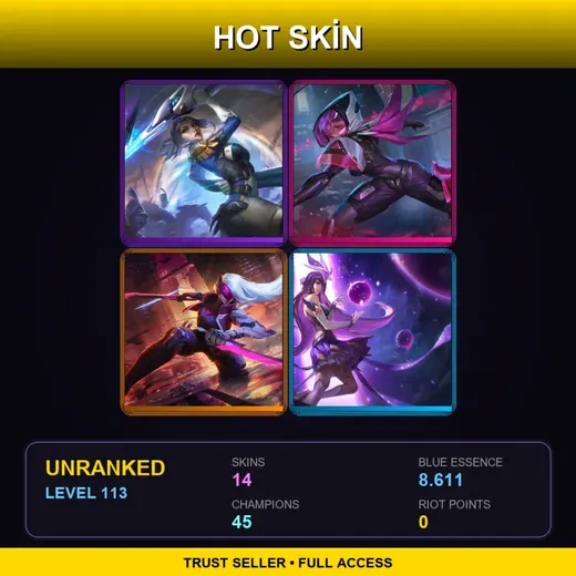 LAN | Pulsefire Fiora | PROJECT: Irelia | PROJECT: Katarina | Star Guardian Syndra | 14 Skin | 45 Champ | Lv113 — Lil Slugger Trundle
