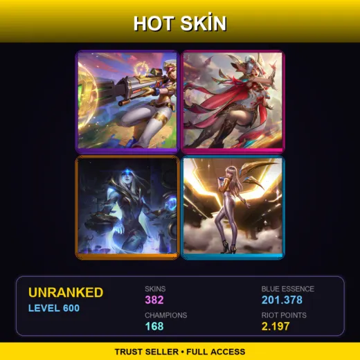 TW | Prestige Arcade Caitlyn | Prestige Brave Phoenix Xayah | Cosmic Queen Ashe | Prestige K/DA Kai'Sa (2022) | 382 Skin | 168 Champ | Lv600