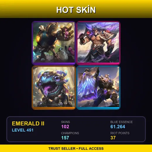 BR | Victorious Blitzcrank | Victorious Tryndamere | Victorious Kog'Maw | Victorious Braum | 102 Skin | 157 Champ | Emerald II | Lv451 — Red Baron Corki