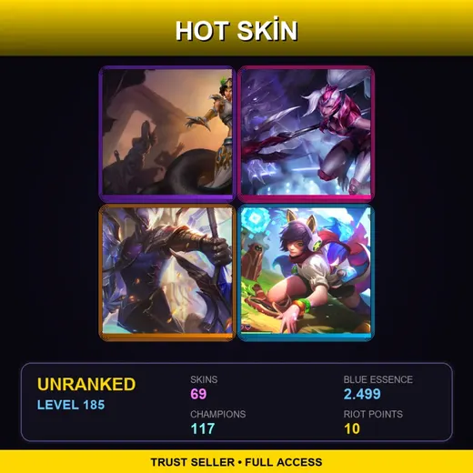 LAS | Mythic Cassiopeia | Challenger Nidalee | Victorious Aatrox | Cosmic Reaver Kassadin | 69 Skin | 117 Champ | Lv185 — Mythic Cassiopeia