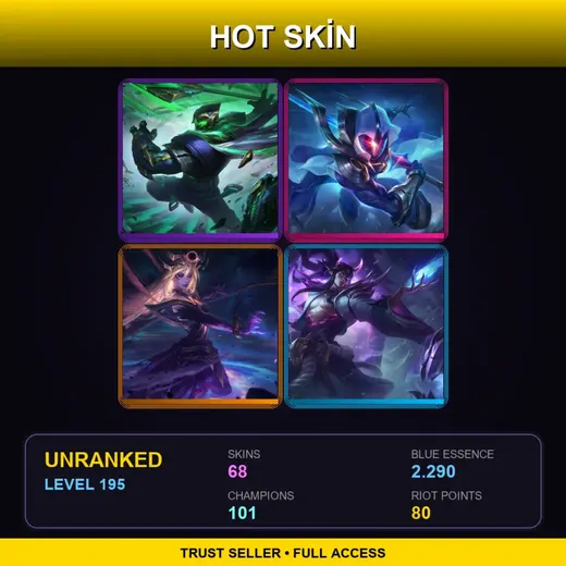 LAN | Conqueror Jax | Cosmic Blade Master Yi | Spirit Blossom Thresh | Spirit Blossom Yasuo | 68 Skin | 101 Champ | Lv195 — Dwg Twisted Fate