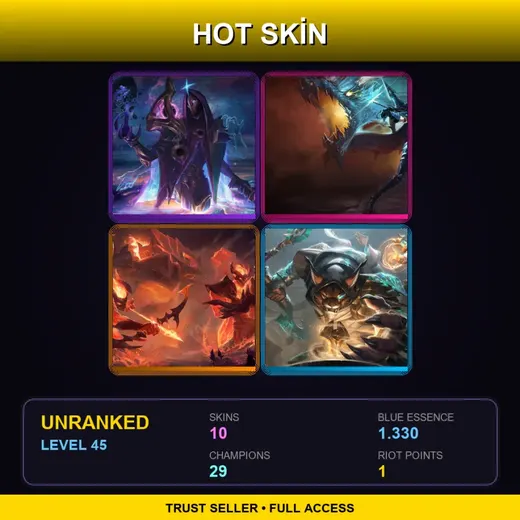 EUNE | Dark Cosmic Jhin | Dragonslayer Vayne | Infernal Shen | Guardian of the Sands Rengar | 10 Skin | 29 Champ | Lv45 — Hired Gun Lucian