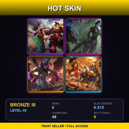 NA | Warring Kingdoms Garen | Arcane Enforcer Caitlyn | Sinful Succulence Morgana | Baker Pantheon | 6 Skin | 49 Champ | Bronze III | Lv40 — Sinful Succulence Morgana