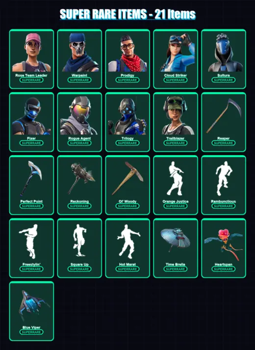 [PS4/PS5/XBOX/PC] | Rose Team Leader | Warpaint | Prodigy | Cloud Striker | Sultura | 106 skin | 86 pickaxe | 105 emote | 72 glider | Lv820