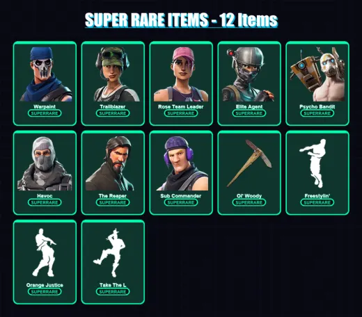 [PS4/PS5/XBOX/PC] | Warpaint | Trailblazer | Rose Team Leader | Elite Agent | Psycho Bandit | 42 skin | 35 pickaxe | 44 emote | 28 glider | Lv224