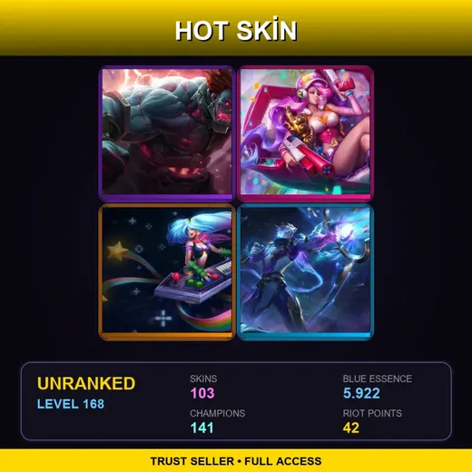 LAS | Hextech Sion | High Noon Katarina | High Noon Samira | Arcade Miss Fortune | 103 Skin | 141 Champ | Lv168 — Cafe Cuties Soraka
