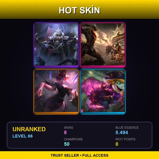 EUNE | Victorious Sejuani | High Noon Talon | Blood Moon Evelynn | Bewitching Tristana | 8 Skin | 50 Champ | Lv66