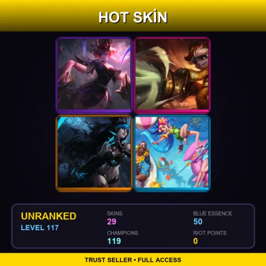 LAN | Blood Moon Evelynn | Firefighter Tristana | Shadow Evelynn | Pool Party Caitlyn | 29 Skin | 119 Champ | Lv117