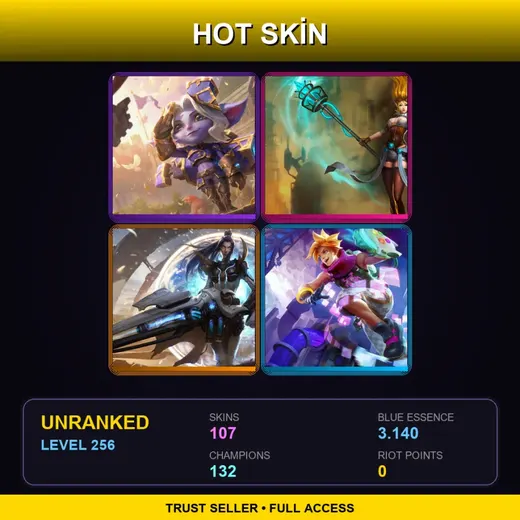 VN | Hextech Tristana | Hextech Janna | Pulsefire Caitlyn | Arcade Ezreal | 107 Skin | 132 Champ | Lv256